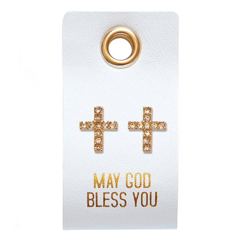 "May God Bless You" Leather Tag Earrings