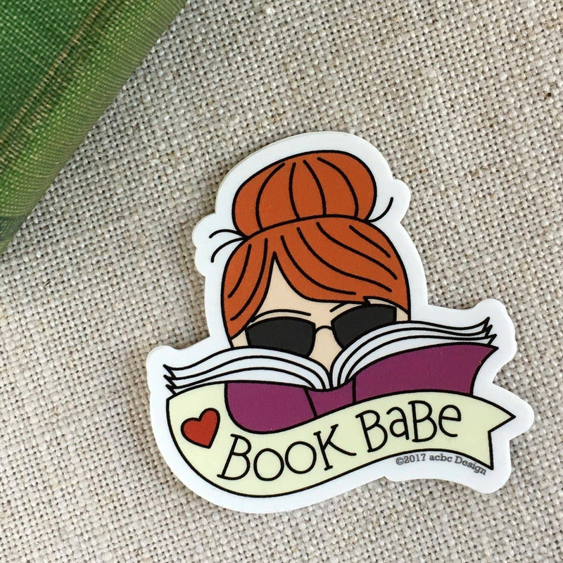 “Book Babe” Red Hair White Woman Vinyl Sticker