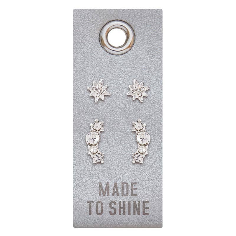 "Made To Shine" Leather Tag Star Earring Set