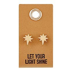 "Let Your Light Shine" Leather Tag Star Earrings