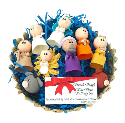French Dough Nativity Set in a Basket