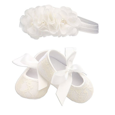 Baptism Shoe & Headband Set - Ivory Lace