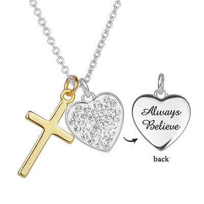 "Always Believe" Necklace - Gold Cross/Silver Heart