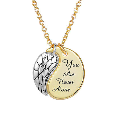 "You Are Never Alone" Guardian Angel Necklace - Silver Wing/Gold Pendant