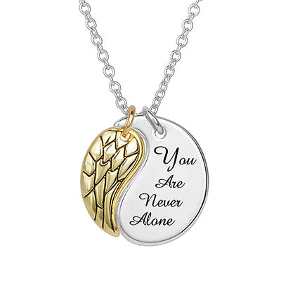 "You Are Never Alone" Guardian Angel Necklace - Gold Wing/Silver Pendant
