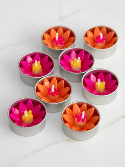 Flower Tea Light Set - Pink & Orange