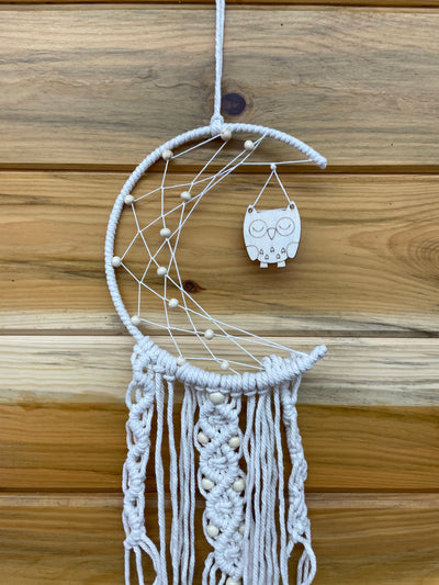 Woven Macrame Moon Dreamcatcher with Pearl Beads