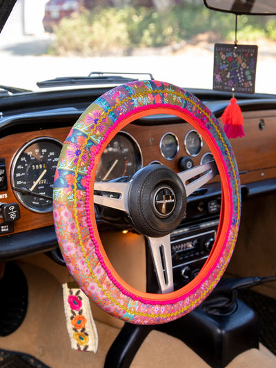 Dark Pink Patchwork Steering Wheel Cover