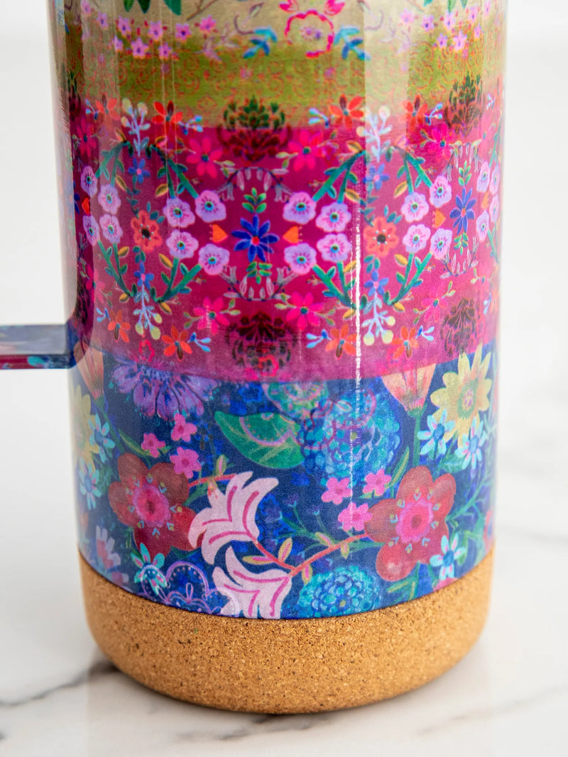 Floral Border Stainless Steel Tumbler w/ Cork Base