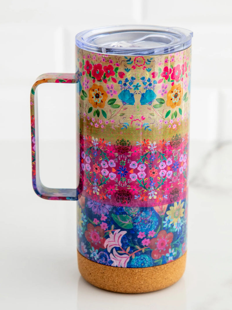 Floral Border Stainless Steel Tumbler w/ Cork Base