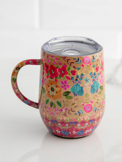 Floral Border Stainless Steel Coffee Tumbler