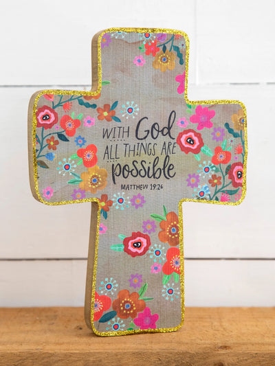 "With God All Things Are Possible" Wooden Cross