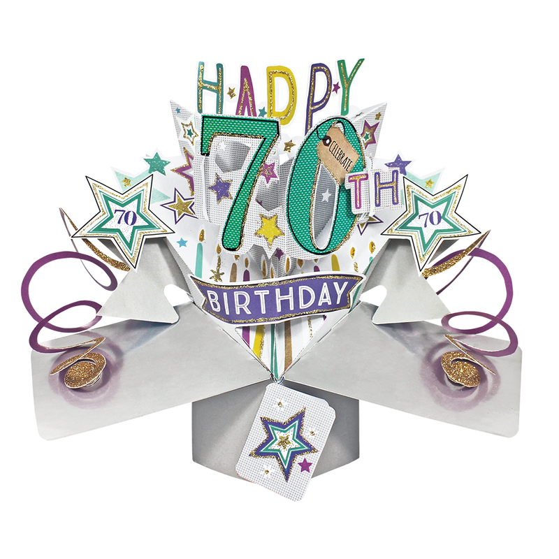 Pop Up “Happy 70th Birthday” Card - Stars