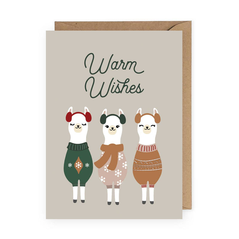 “Warm Wishes” Llamas Christmas Card