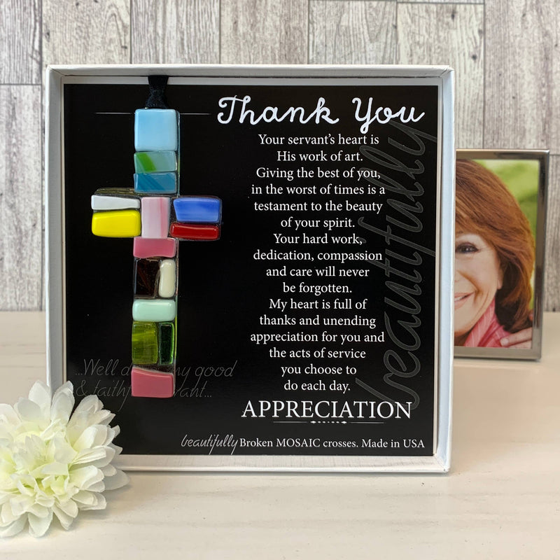 "Thank You" Mosaic Glass Cross