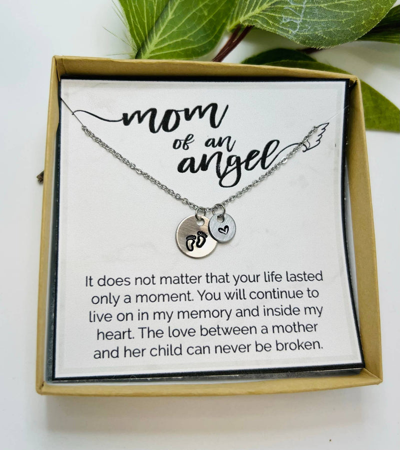 "Mom of an Angel" Baby Feet Necklace