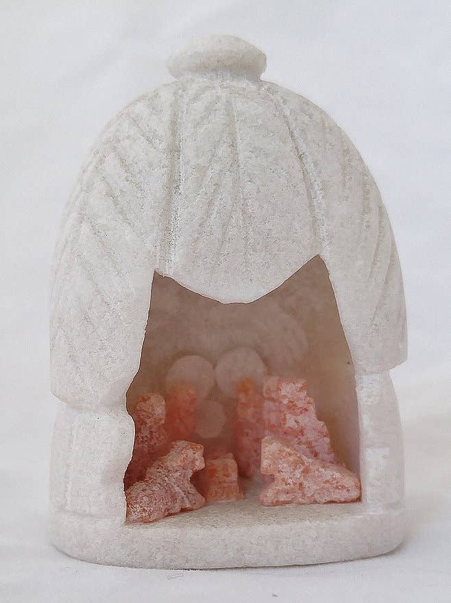 Alabaster Stone Nativity in Dome Creche - Pink Nativity