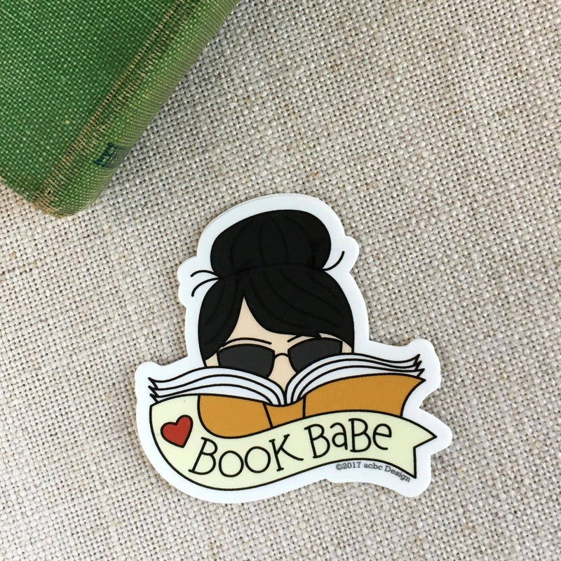 “Book Babe” Dark Hair White Woman Vinyl Sticker