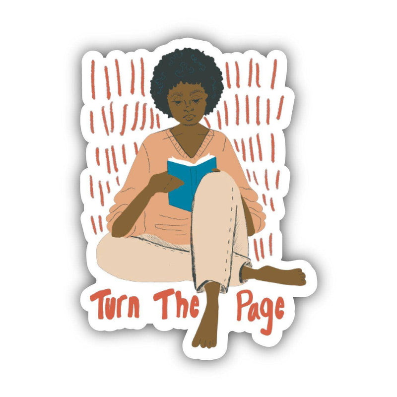 “Turn The Page” Woman Reading Book Vinyl Sticker
