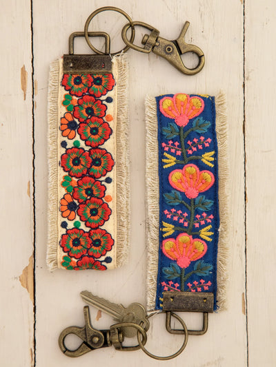 Embroidered Key Fob - Indigo Pink