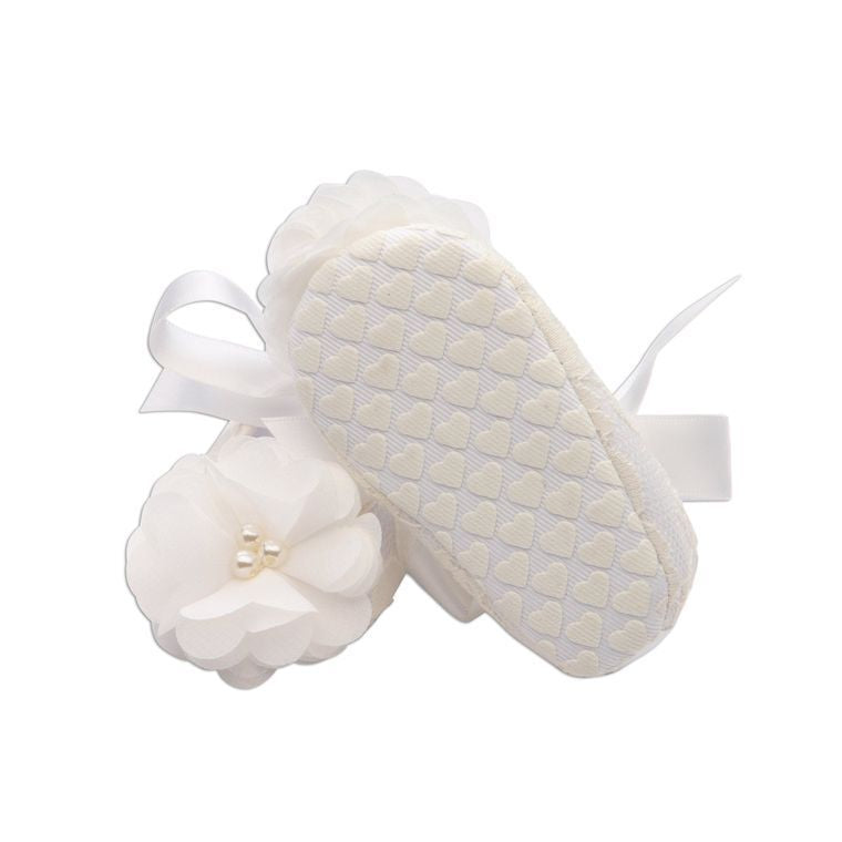 Baptism Shoe & Headband Set - Ivory Chiffon Flower