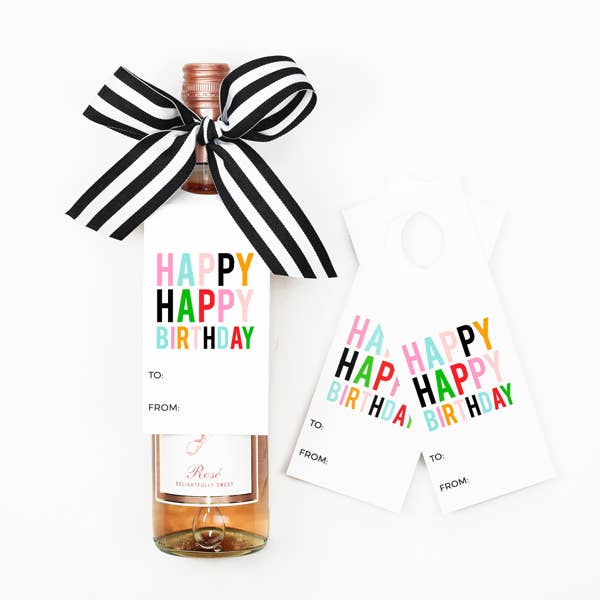 “Happy Happy Birthday” Wine Tag + Ribbon Gift Kit - 3pk