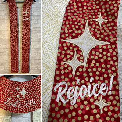 "Rejoice" Pastor Stole - Red with Metallic Dots