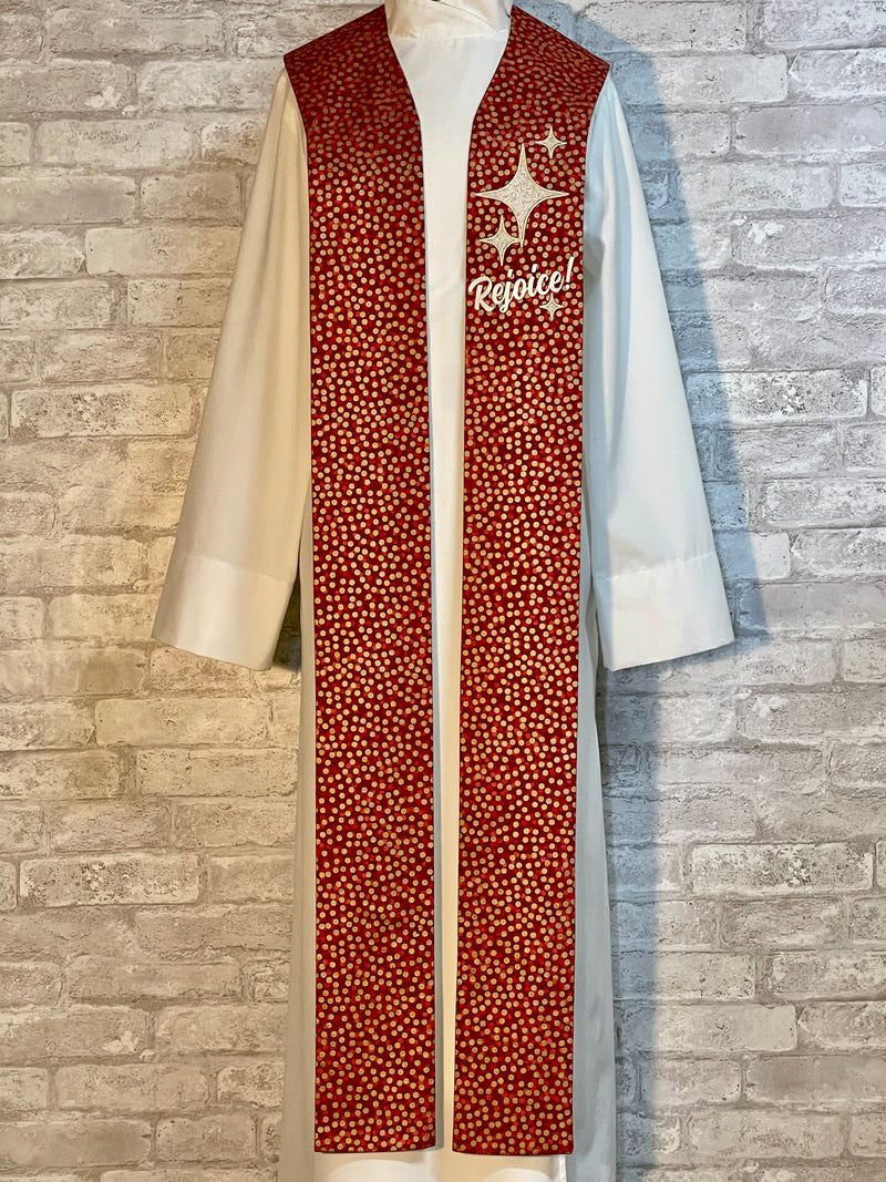 "Rejoice" Pastor Stole - Red with Metallic Dots