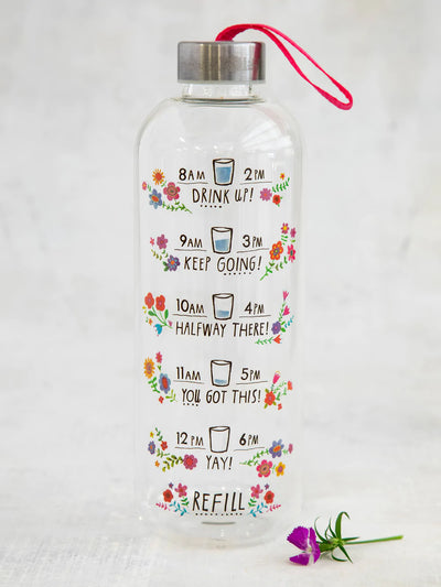 'Every Hour' Floral Glass 32 oz Water Bottle