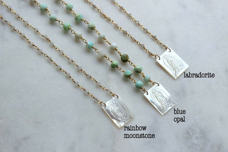 Rosary Chain Necklace w/ Mother of Pearl Mary Pendant