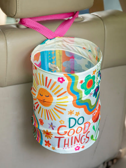 "Do Good Things" Rainbow Pop-Up Car Trash Bin - White